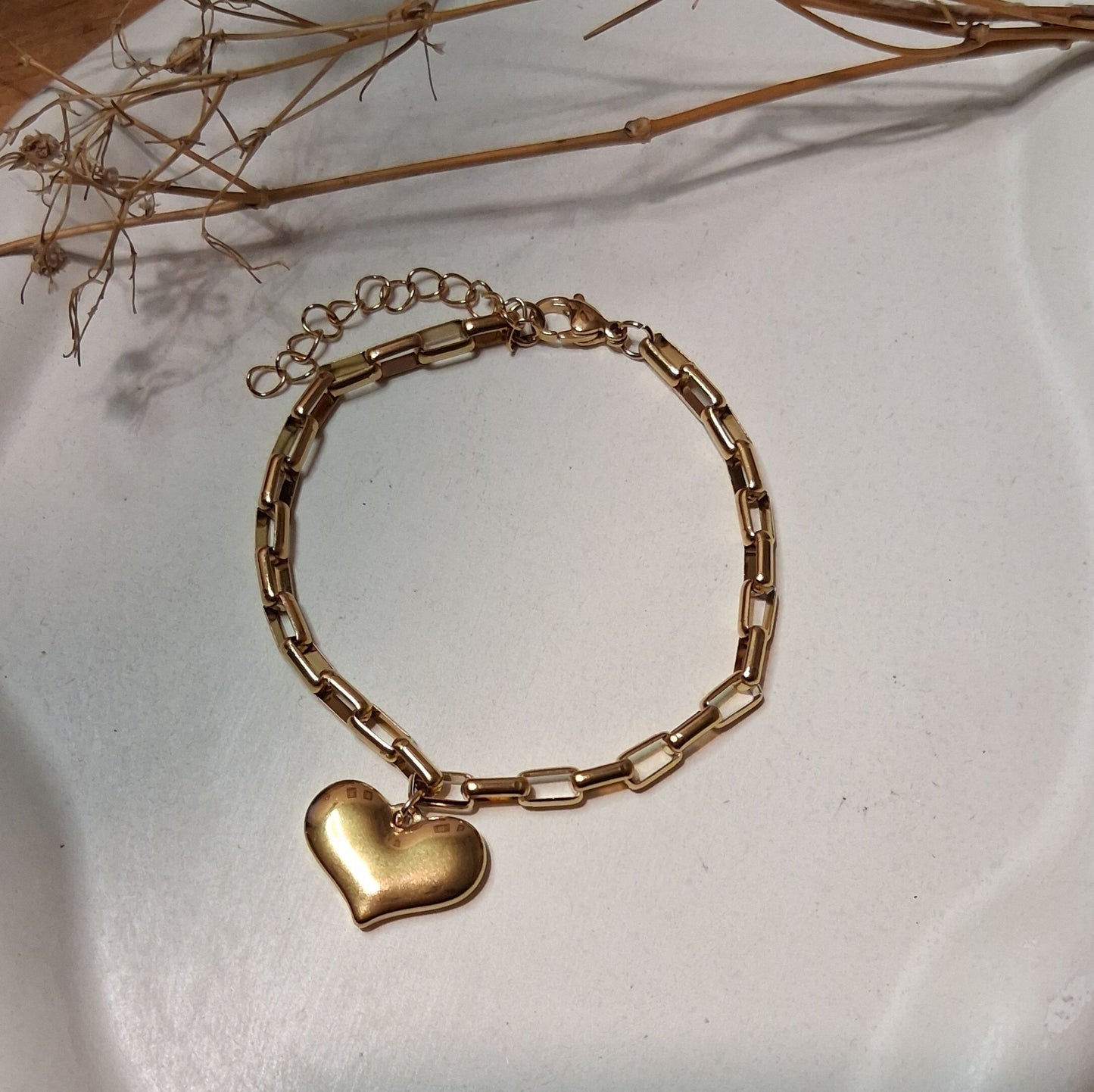 PD041 | Pulsera acero dorado dije corazón