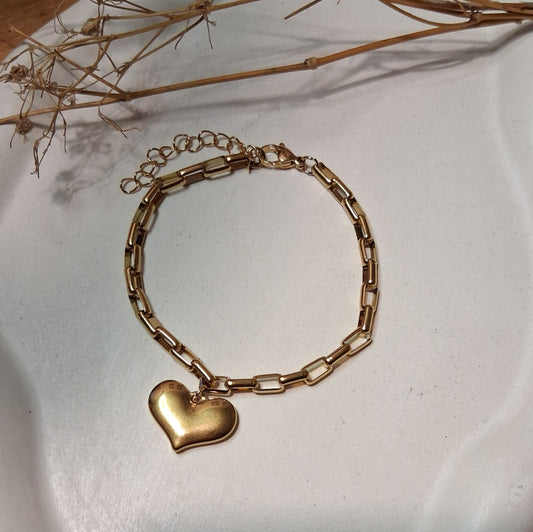 PD041 | Pulsera acero dorado dije corazón