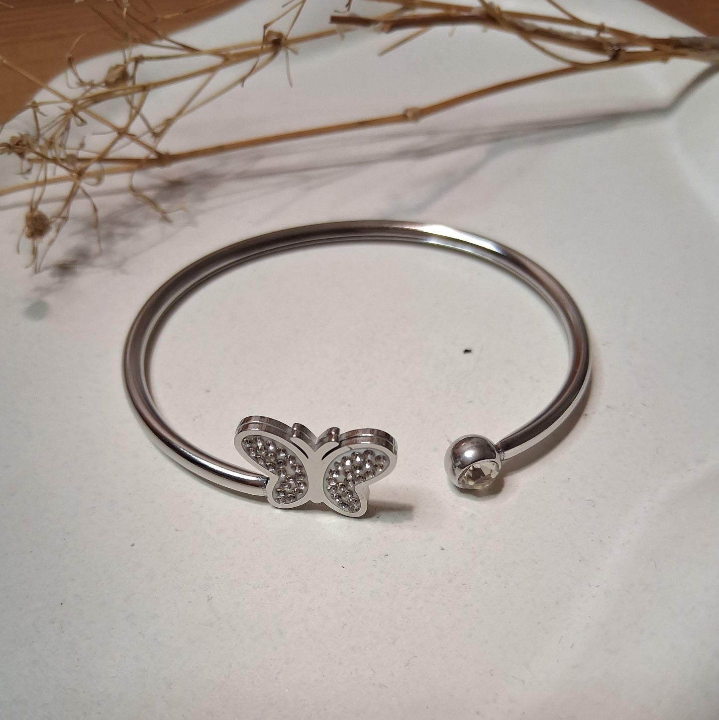 PQ055 | Esclava en acero inoxidable mariposa y strass