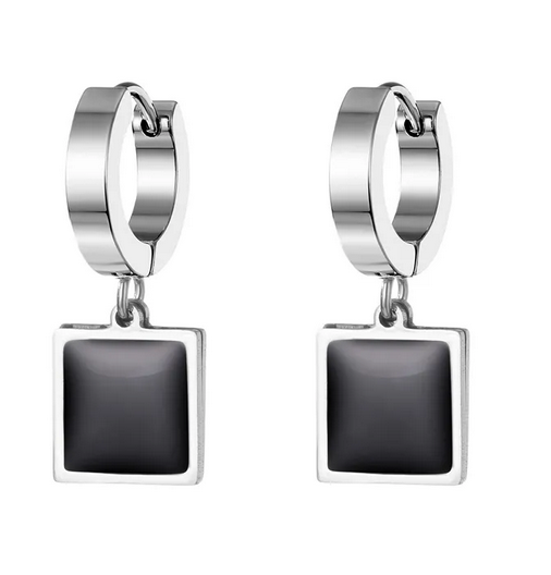 AQ023 | Aros colgante cuadrado en acero inoxidable y esmaltado negro