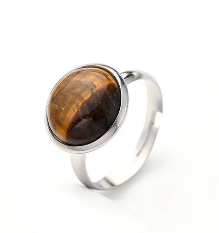 RQ015 | Anillo acero inoxidable regulable con piedra natural pulida