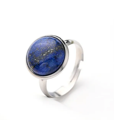 RQ015 | Anillo acero inoxidable regulable con piedra natural pulida