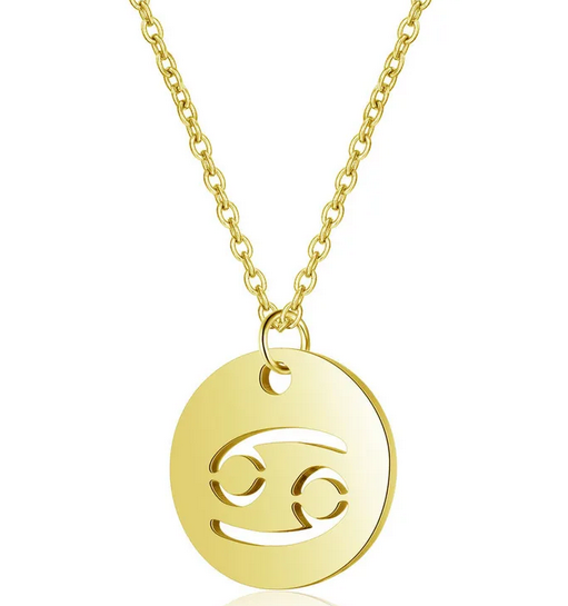 CD007 | Cadena con dije signo zodíaco en acero dorado y piedra de nacimiento