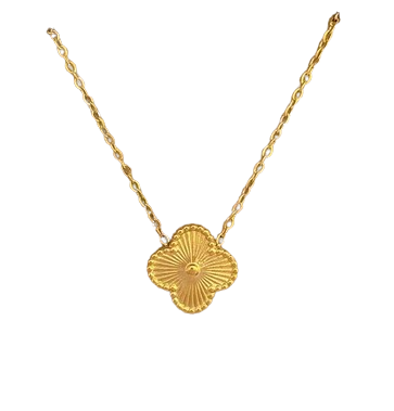 CD008 | Cadena con dije trébol cuatro hojas en acero dorado