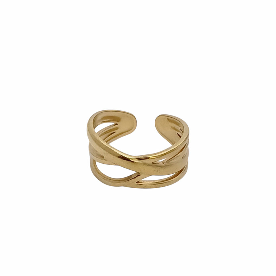 RD011 | Anillo acero dorado regulable entrelazado