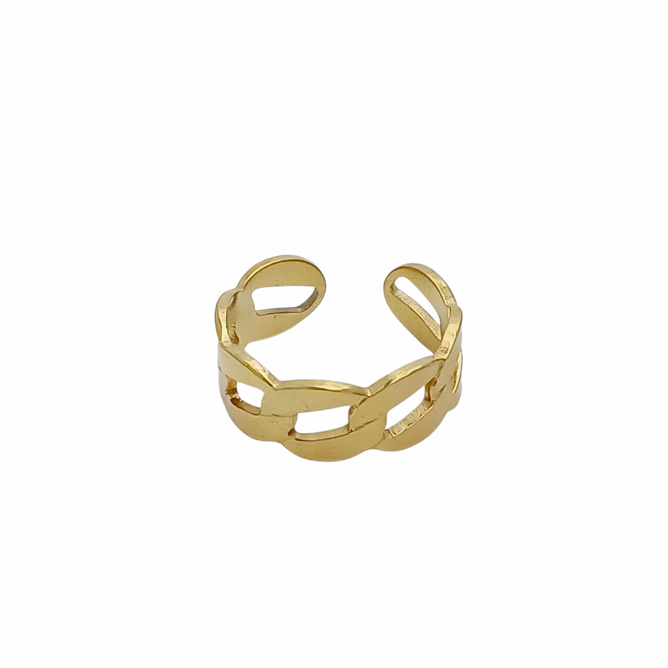 RD014 | Anillo acero dorado regulable cadena