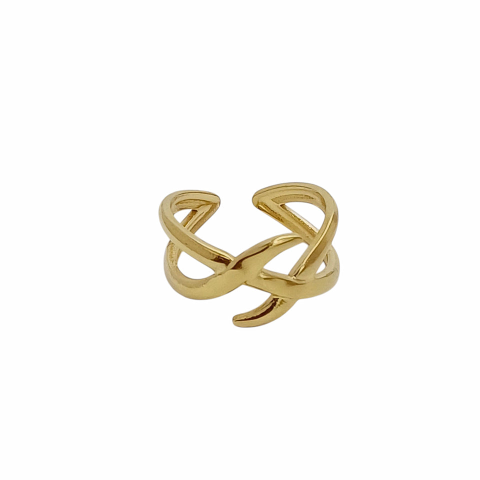 RD015 | Anillo acero dorado regulable cruzado