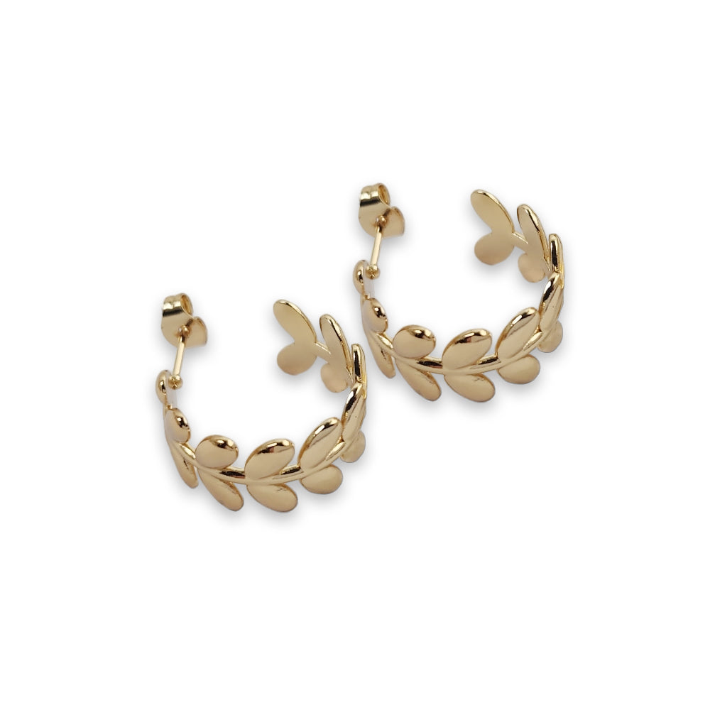 AD002 | Aros en acero dorado hojitas