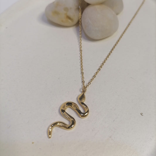 CD029 | Cadena con dije serpiente en acero dorado