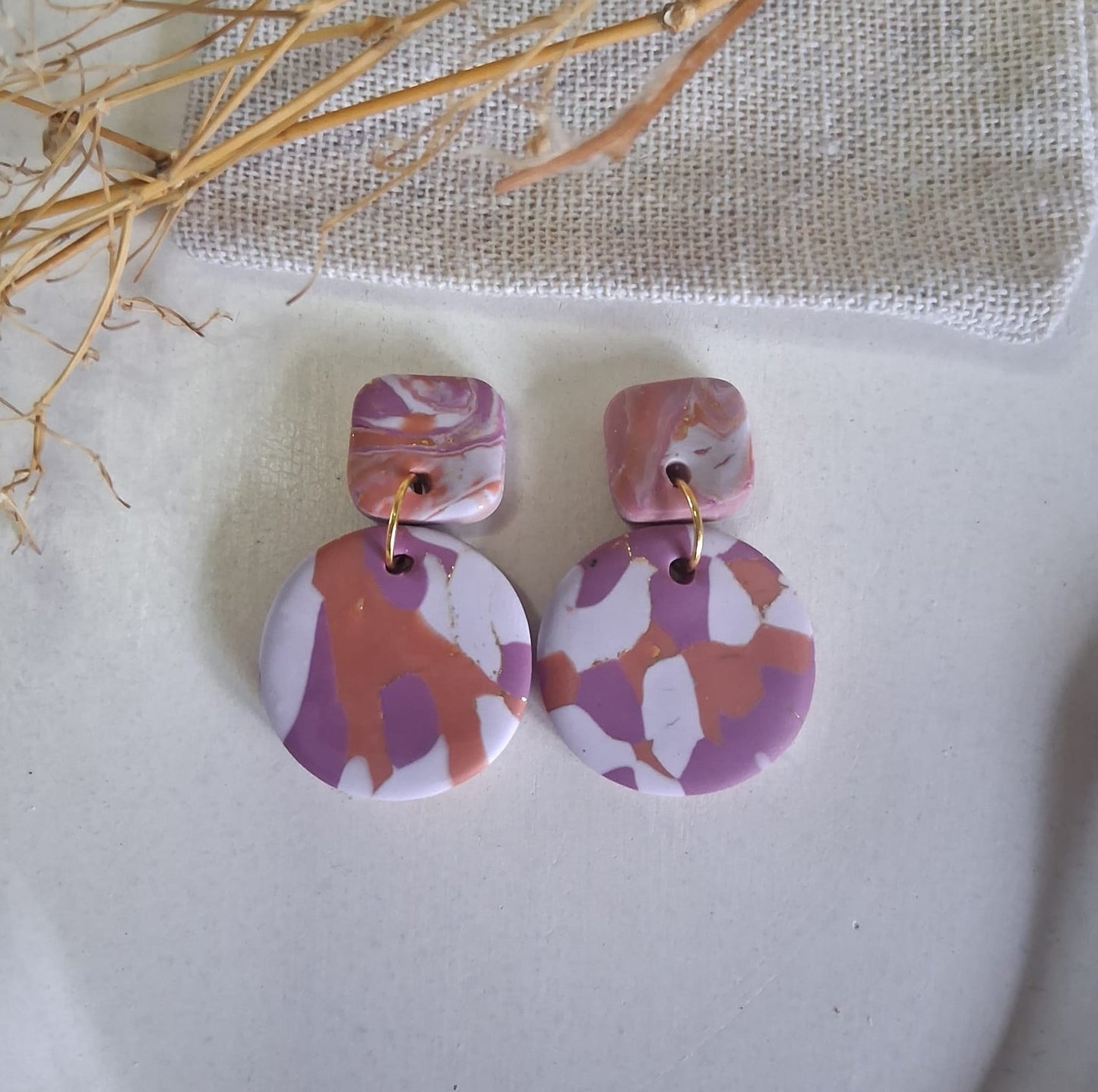 CL010 | Caravanas Elena - Malva, lila, terracota y dorado