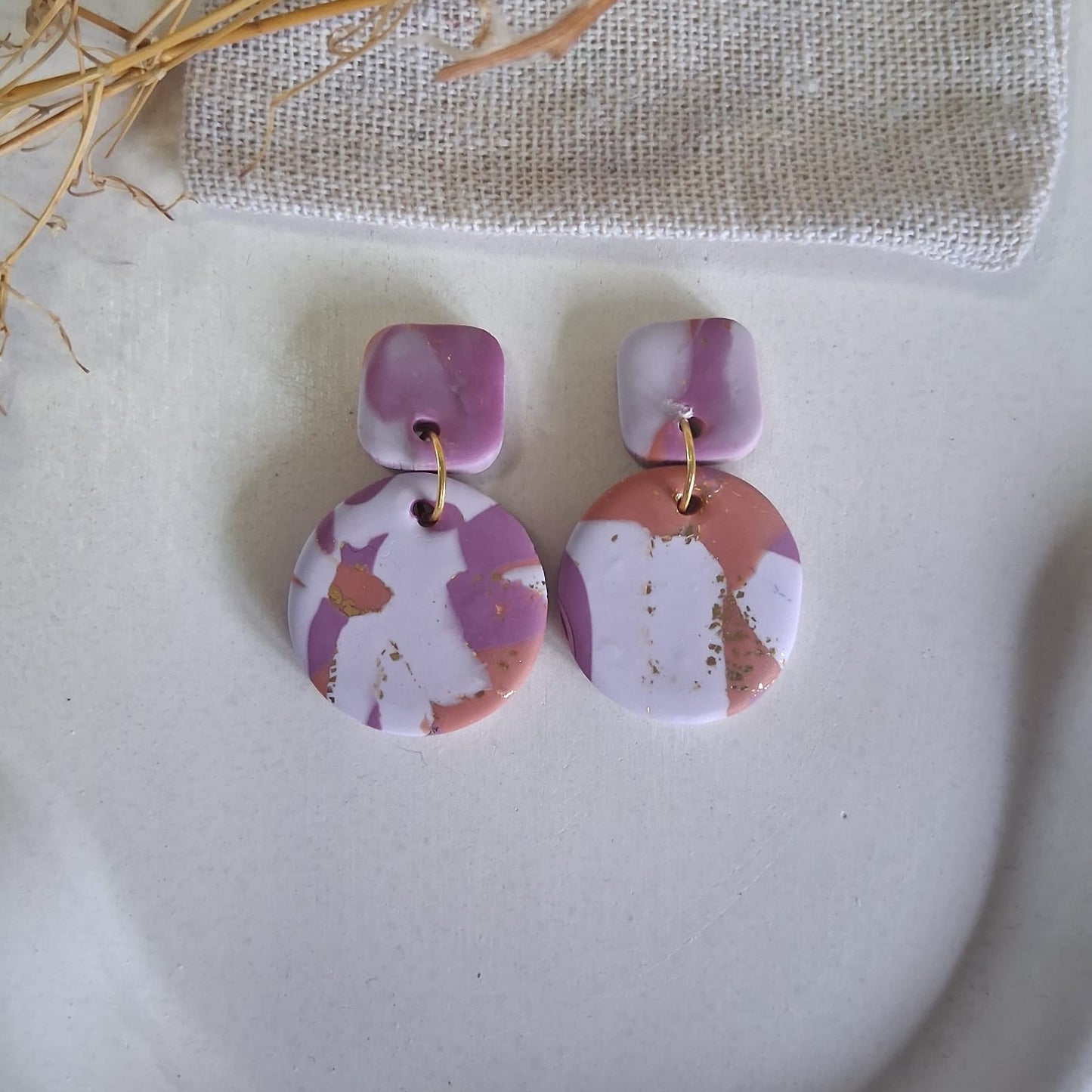 CL010 | Caravanas Elena - Malva, lila, terracota y dorado