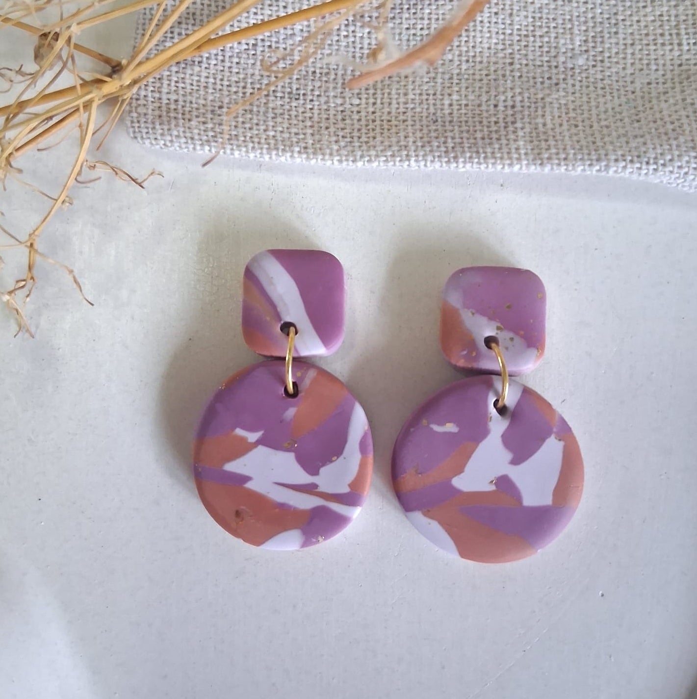 CL010 | Caravanas Elena - Malva, lila, terracota y dorado