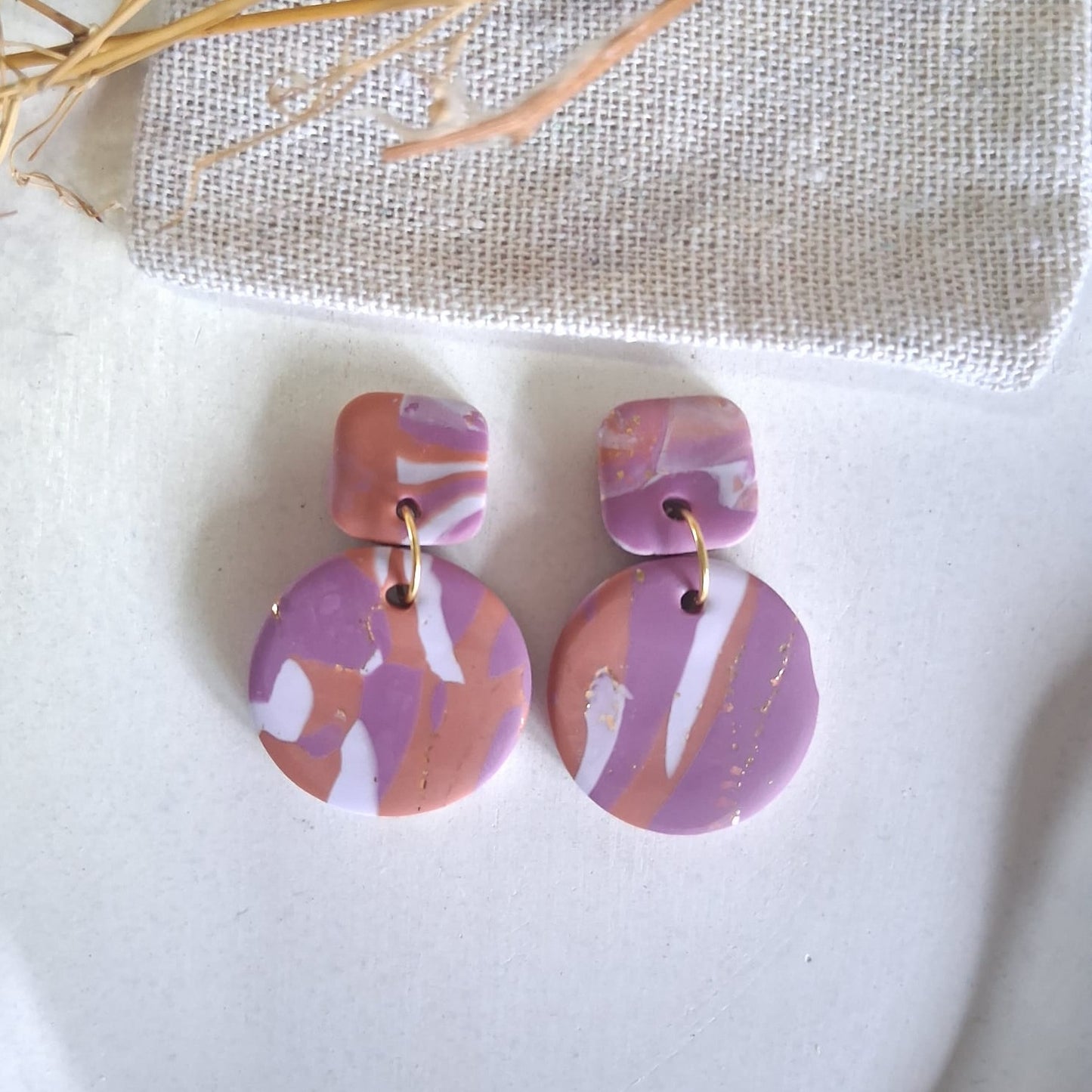 CL010 | Caravanas Elena - Malva, lila, terracota y dorado