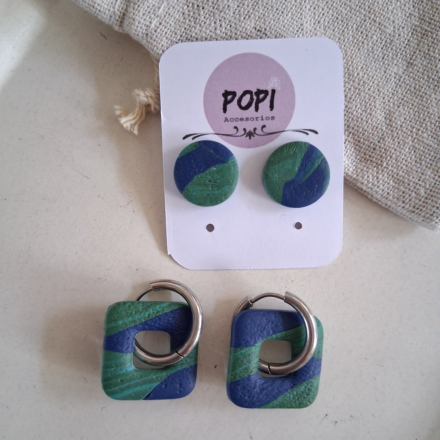 CL026 | Pack aros y caravanas Pachi - Marmolado azul y verde