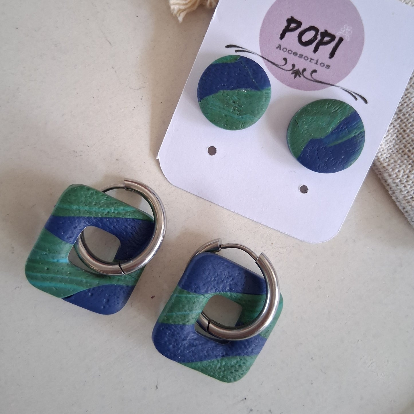 CL026 | Pack aros y caravanas Pachi - Marmolado azul y verde