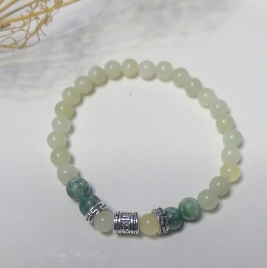 ST026 | Pulsera perlas piedras naturales Jade / Ágata musgosa mate