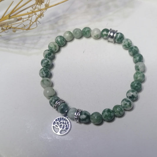 ST009 | Pulsera perlas piedras naturales con dije árbol de la vida