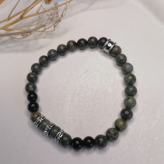 ST030 | Pulsera perlas piedras naturales Serpentina / Obsidiana negra