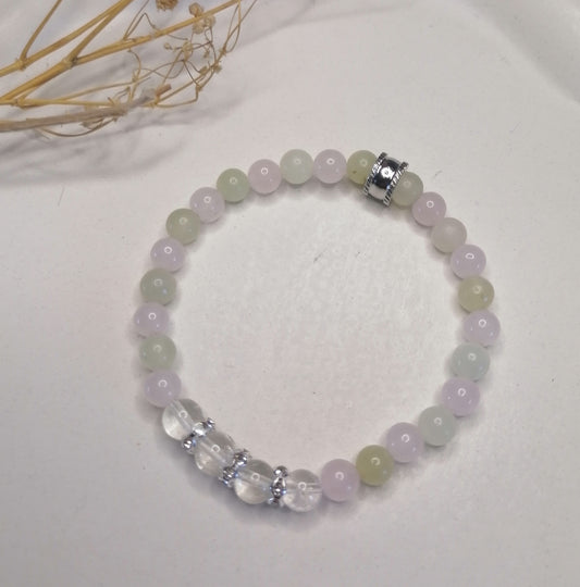 ST028 | Pulsera perlas piedras naturales Cuarzo rosa / Cuarzo cristal / Jade