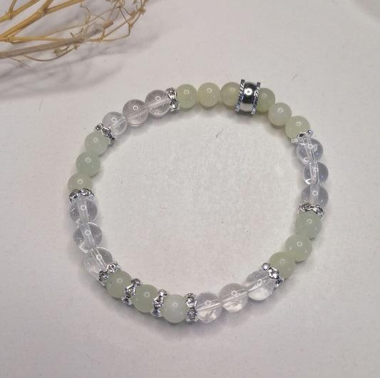 ST029 | Pulsera perlas piedras naturales Jade / Cuarzo cristal