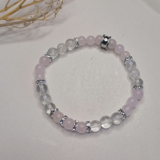 ST027 | Pulsera perlas piedras naturales Cuarzo rosa / Cuarzo cristal