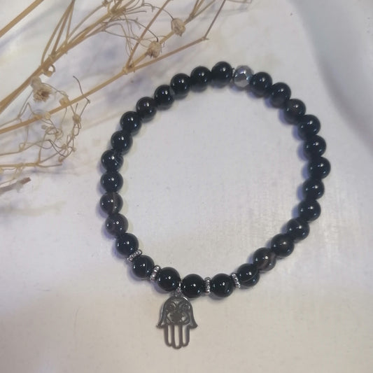 ST033 | Pulsera perlas piedras naturales con dije mano de Fátima