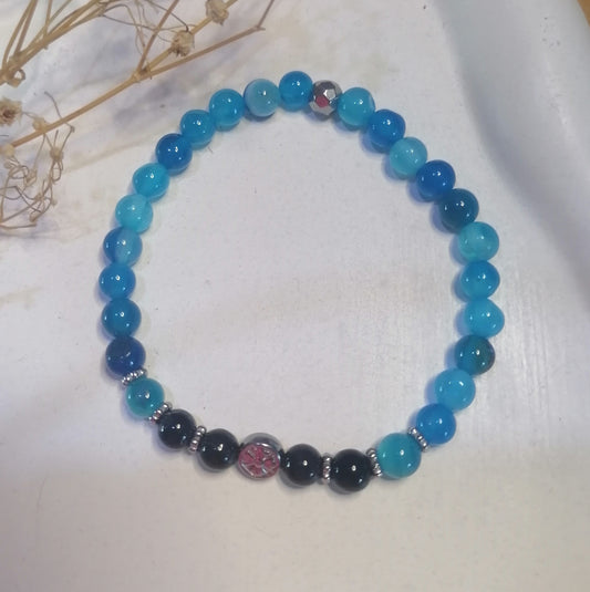 ST034 | Pulsera perlas piedras naturales  Ágata Negra / Ágata azul