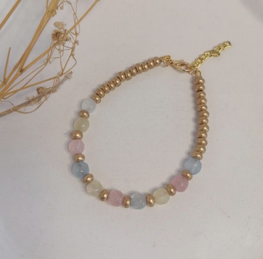 PD007 | Pulsera dorada con ágatas pastel