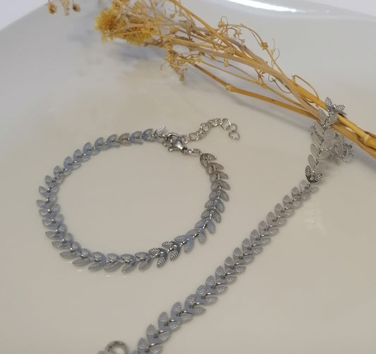 PQ003 | Pulsera hojitas en acero inoxidable