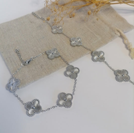 PQ006 | Pulsera en acero inoxidable tréboles de cuatro hojas