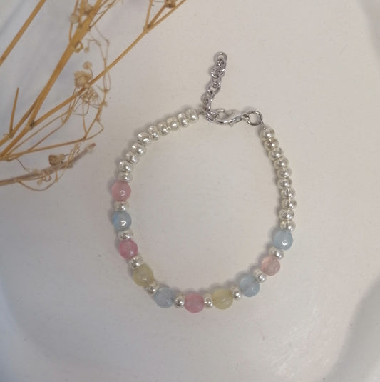 PQ015 | Pulsera plateada con ágatas pastel