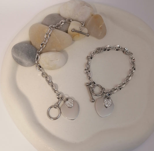 PQ018 | Pulsera acero inoxidable doble corazón