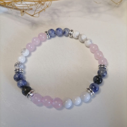 ST005 | Pulsera perlas piedras naturales Howlita / Cuarzo rosa / Sodalita