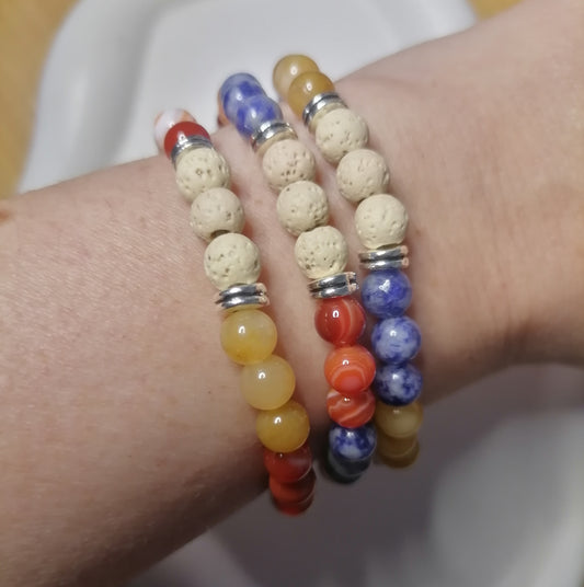 ST007 | Pulsera perlas piedras naturales Jade amarillo / Cornalina / Sodalita / Lava clara