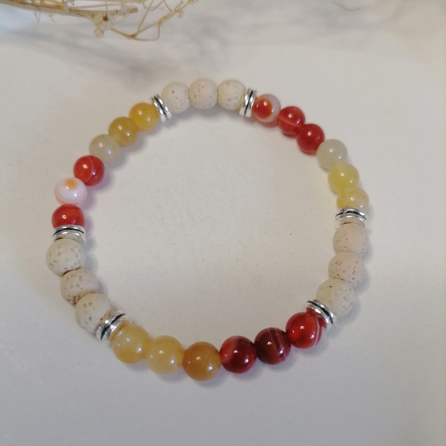 ST007 | Pulsera perlas piedras naturales Jade amarillo / Cornalina / Sodalita / Lava clara