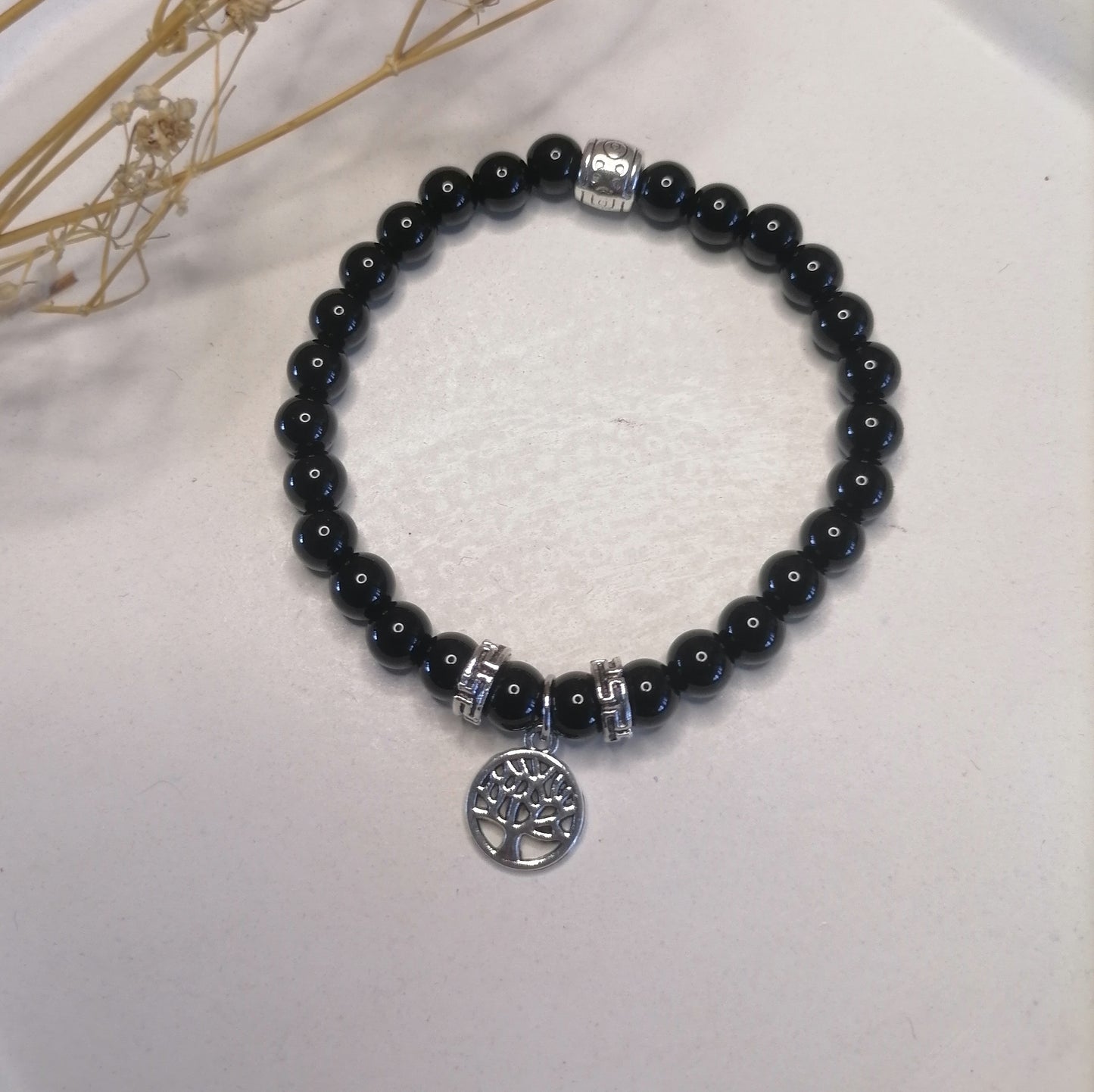 ST009 | Pulsera perlas piedras naturales con dije árbol de la vida