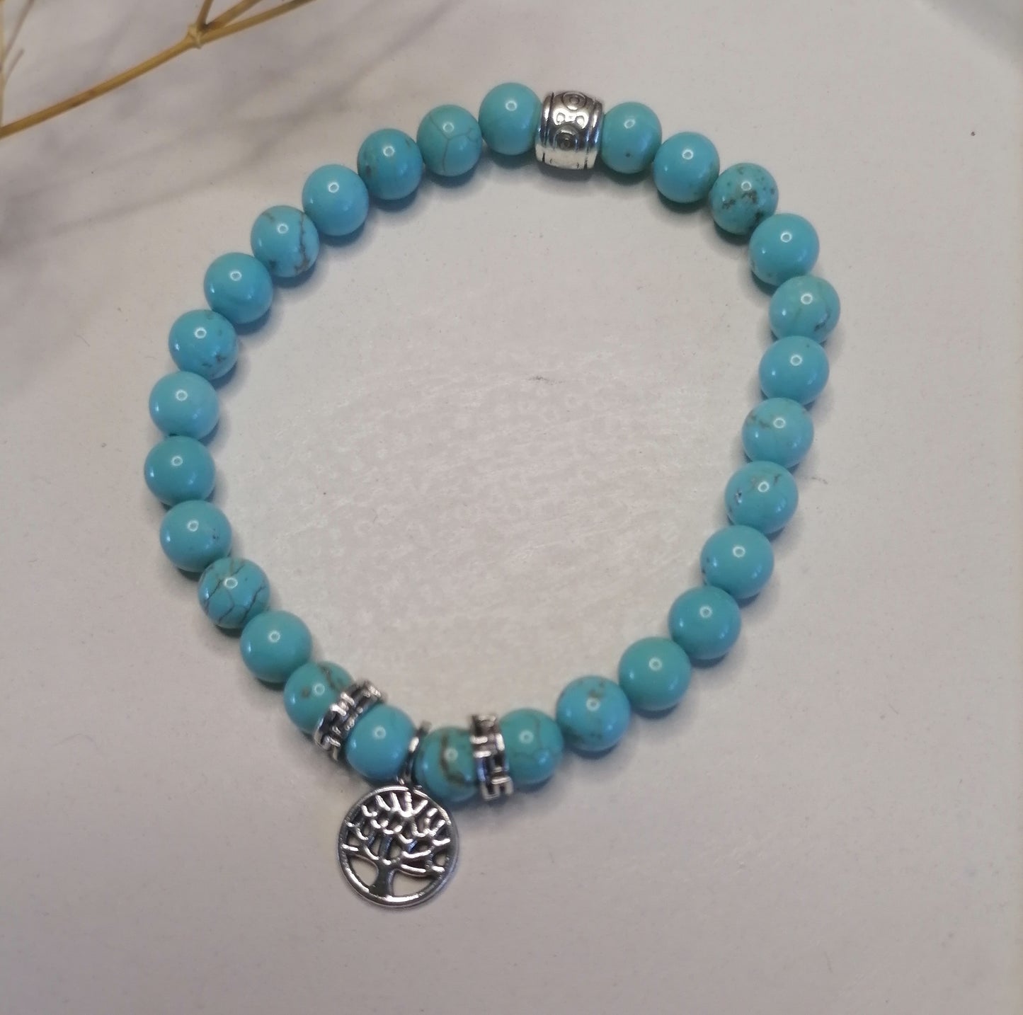 ST009 | Pulsera perlas piedras naturales con dije árbol de la vida