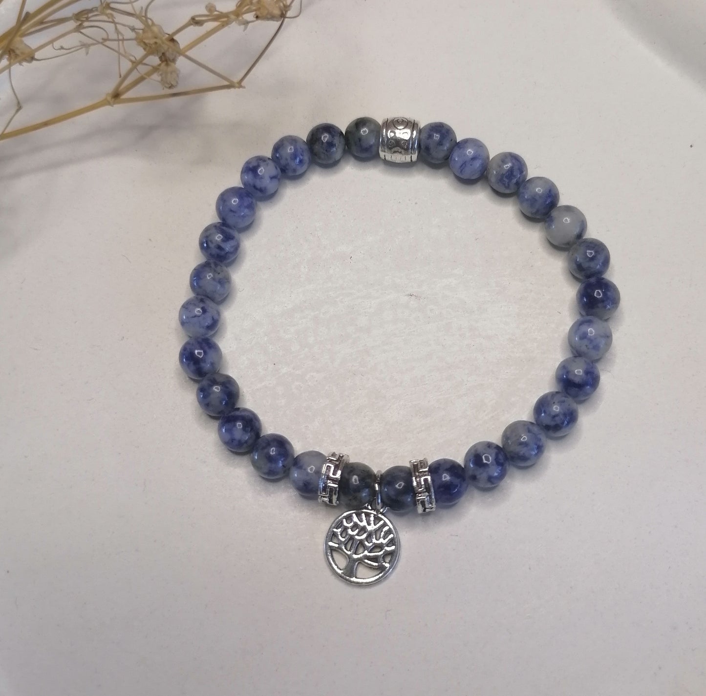 ST009 | Pulsera perlas piedras naturales con dije árbol de la vida