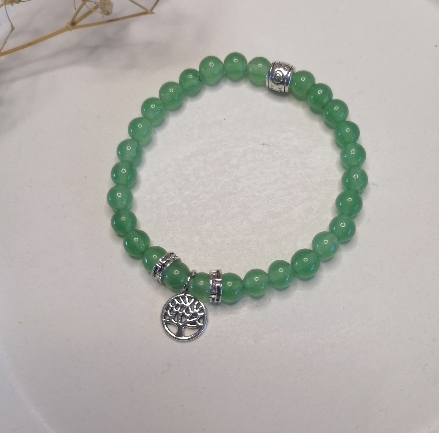 ST009 | Pulsera perlas piedras naturales con dije árbol de la vida