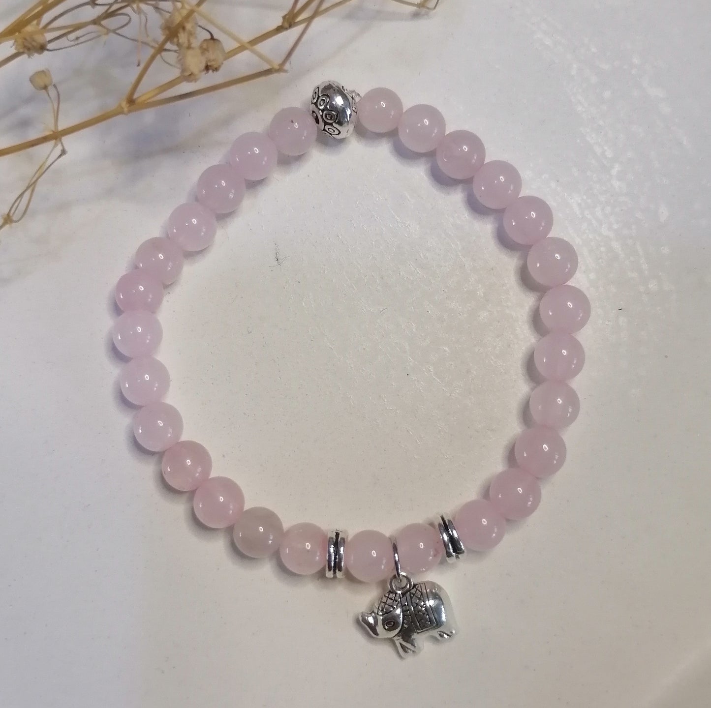 ST011 | Pulsera perlas piedras naturales con dije elefante