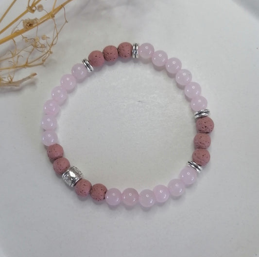 ST012 | Pulsera perlas piedras naturales bicolor Cuarzo rosa - Lava rosa