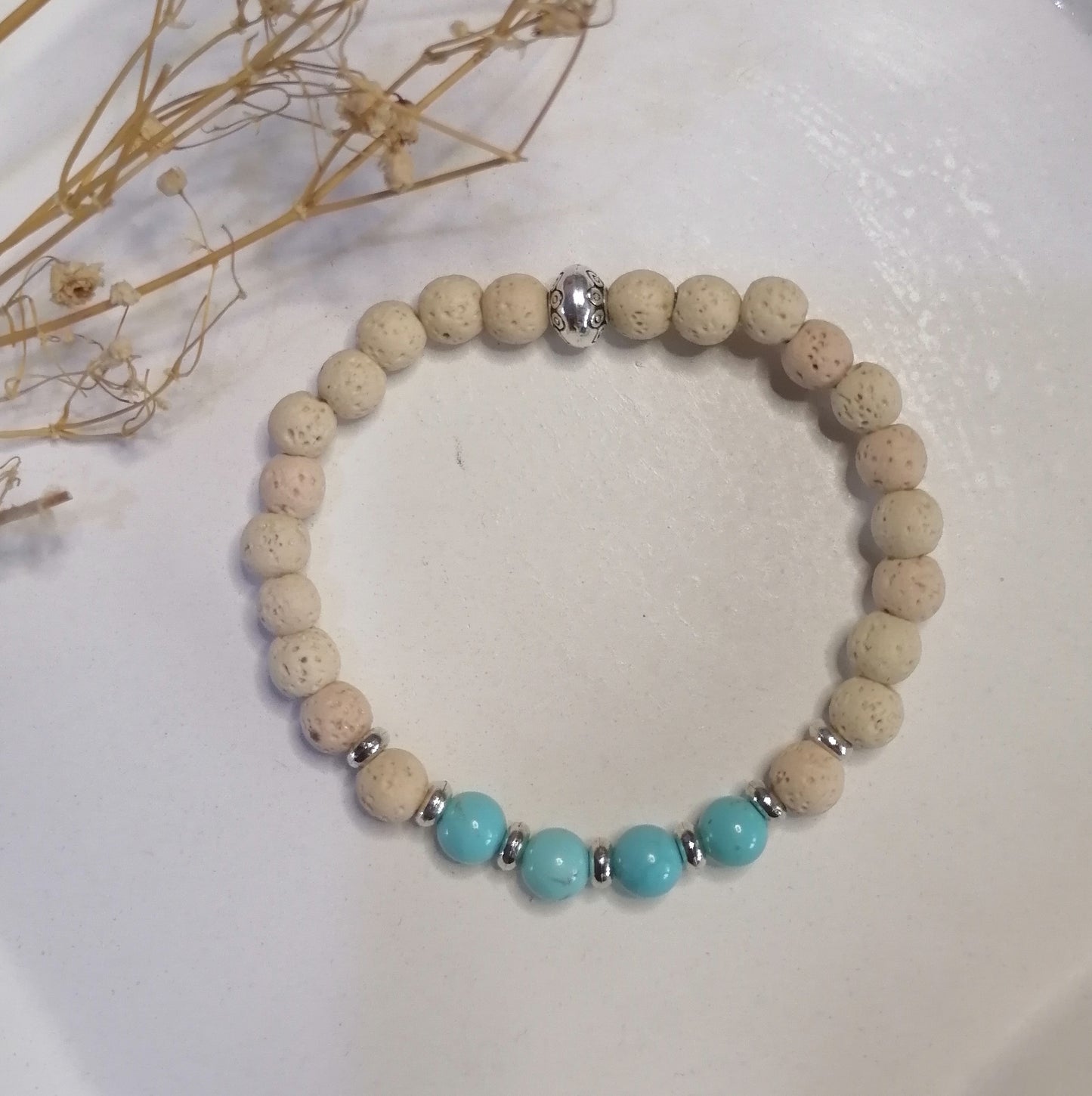 ST018 | Pulsera perlas piedras naturales y lava volcánica