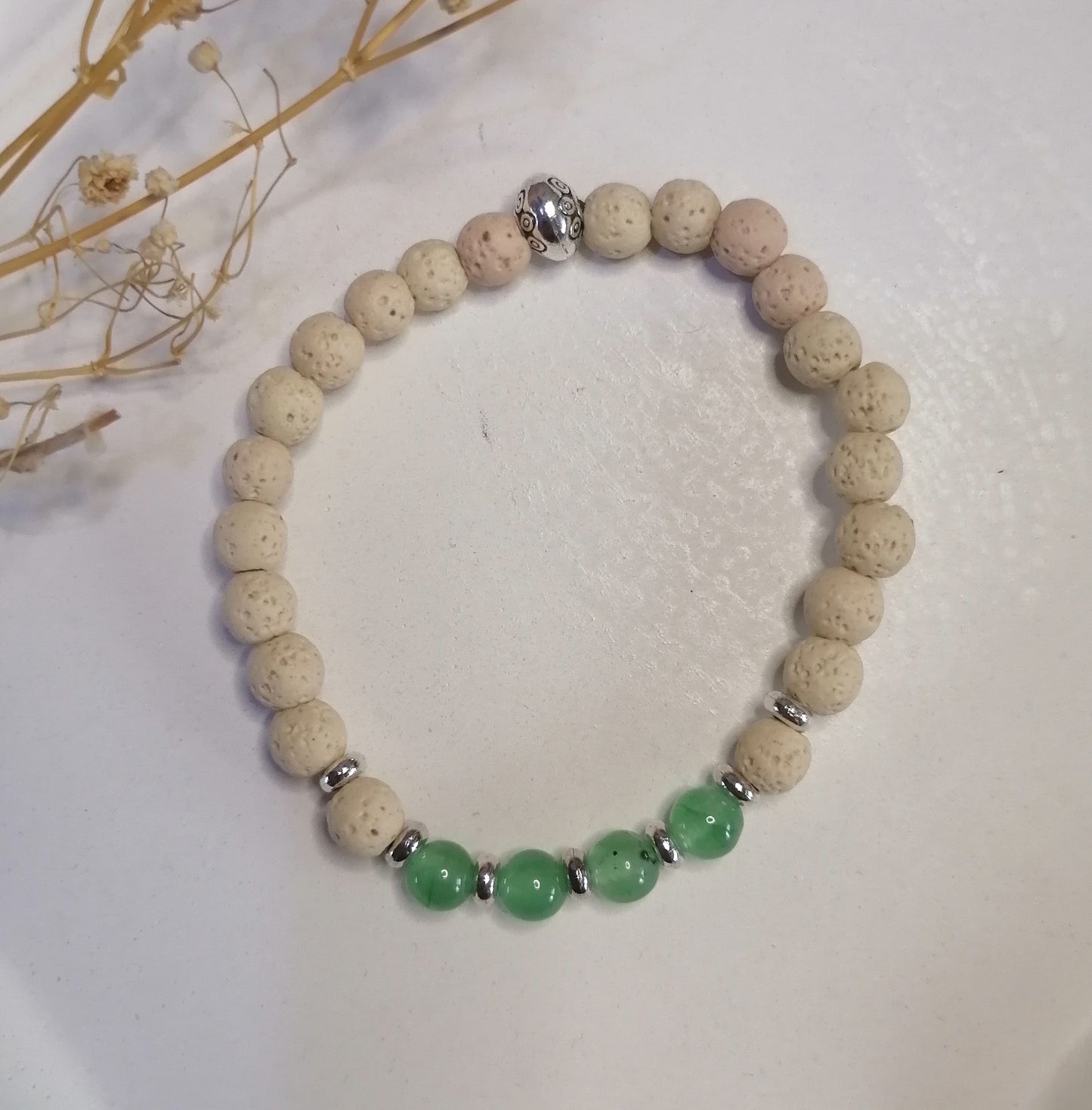 ST018 | Pulsera perlas piedras naturales y lava volcánica