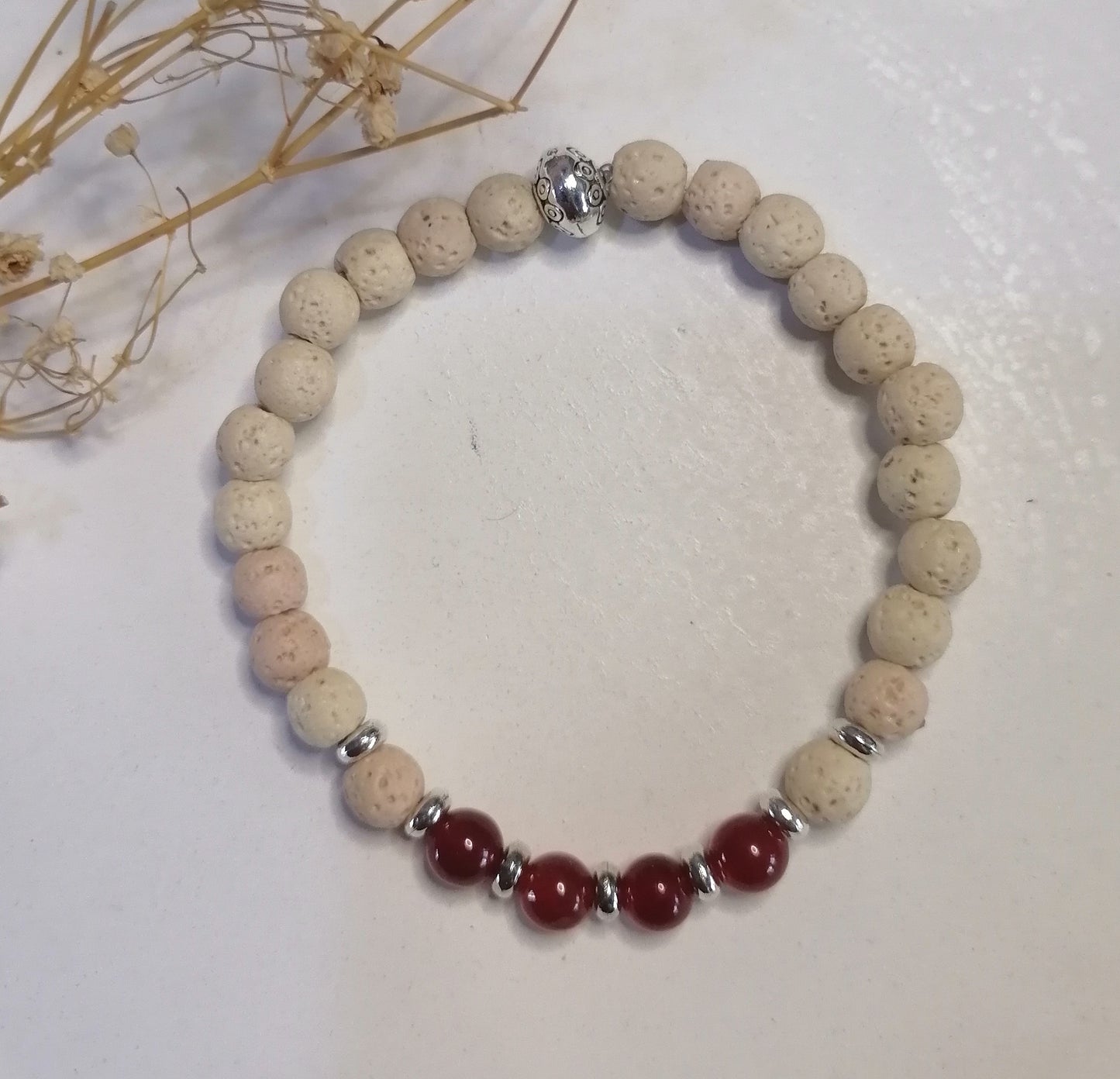 ST018 | Pulsera perlas piedras naturales y lava volcánica