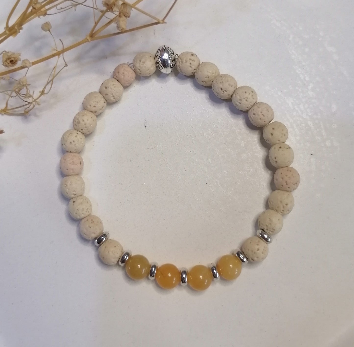 ST018 | Pulsera perlas piedras naturales y lava volcánica
