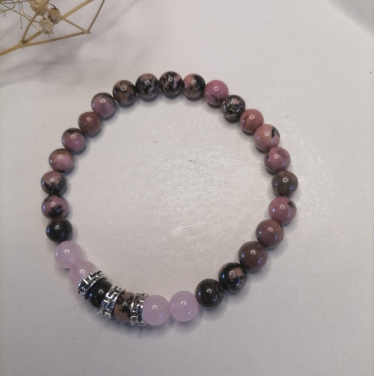 ST019 | Pulsera perlas piedras naturales Cuarzo rosa - Rodonita