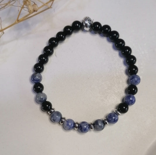 ST022 | Pulsera perlas piedras naturales Obsidiana negra - Sodalita