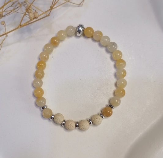 ST024 | Pulsera perlas piedras naturales Jade amarillo - Lava clara