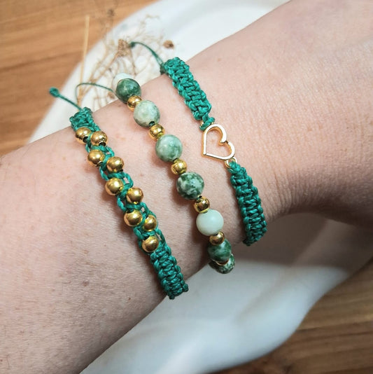PT021 | Trío de pulseras ajustables macramé y piedras naturales