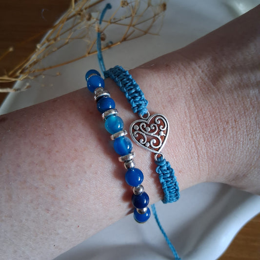 PT024 | Dúo de pulseras ajustables macramé y piedras naturales